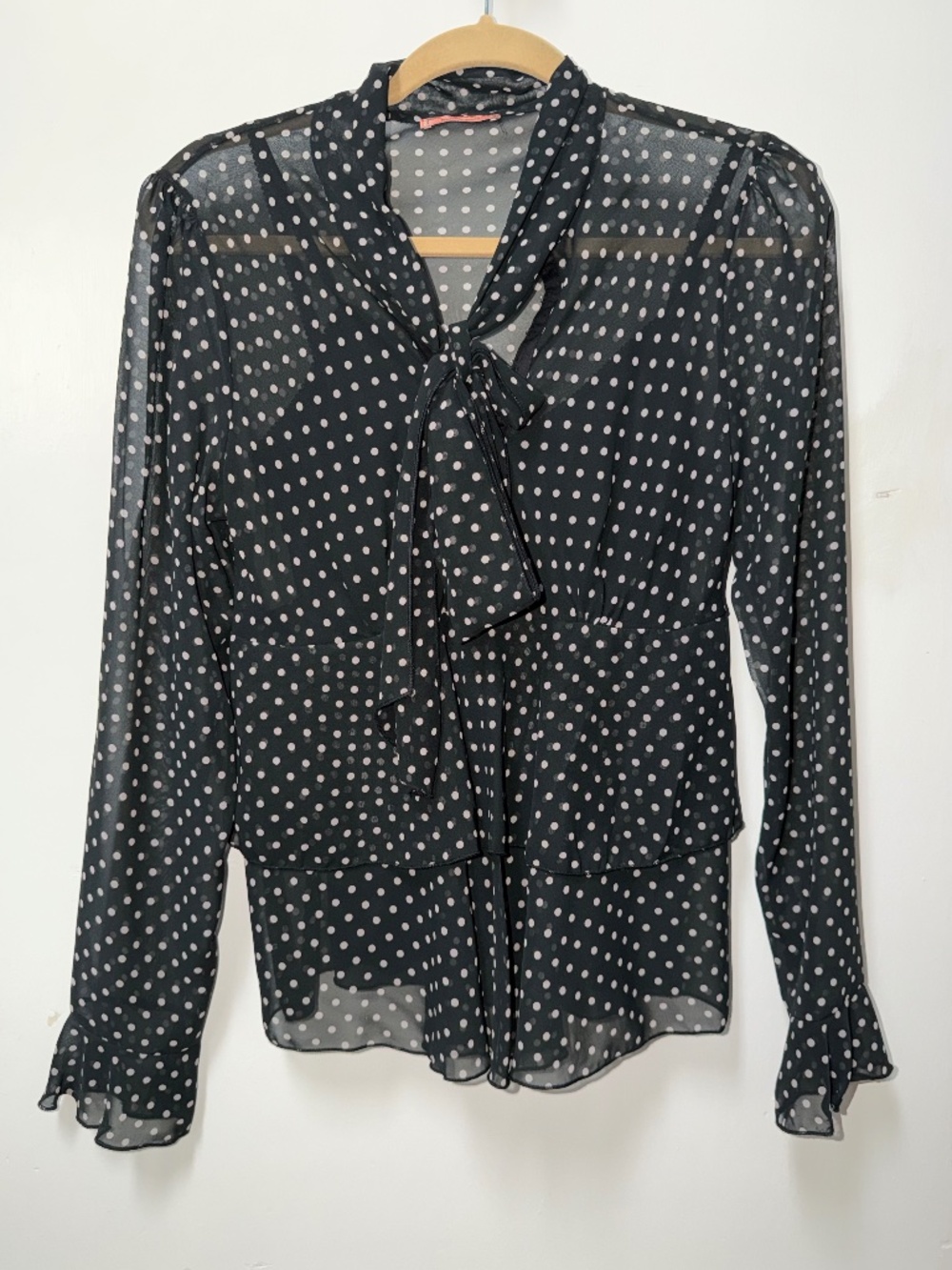 Beau Bois back and white polka-dot sheer blouse